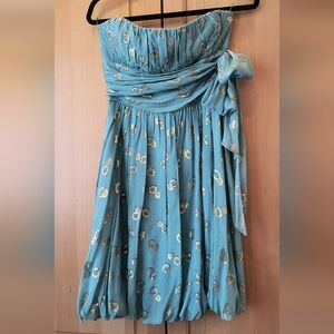 BCBG MaxAzria Seafoam and Gold Strapless Silk Dress